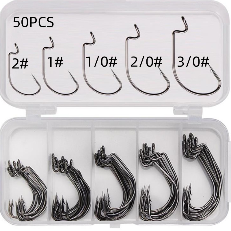 Fishing Hook Box - 50 stuks/doos Hoogwaardig koolstofstaal vishaken Offset